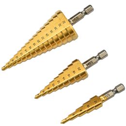hex shank step drill bits set 3pcs combo pata drilling tool steel plate high speed drill reamer chamfer deburring 4-32 4-20 4-12