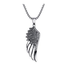 Men Choker Stainless Steel Vintage Gothic Feather Angel Wing Pendants Necklace Silver Tone Kettingen Kolye Jewellery 24"