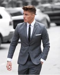 Classy Gray Custom Made Mens Suit Two Pieces Wedding Tuxedos Slim Fit Groom Business Suits(Jacket+Pants)