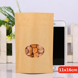 11x16m Stand Window Clear Showcase Kraft Paper Zip Lock Grip Packaging Food Bag Baking Candy Snacks Tea Heat Sealing Reusable Package Pouch