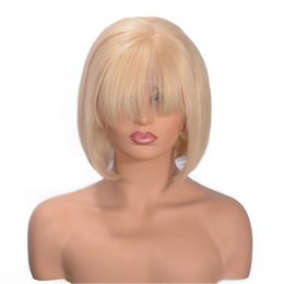 Brazilian Human Hair 613 Bob Wig 130% 8 inch Short Straight 13x4 Lace Front Wigs with Bangs