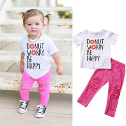 Children Clothing Sets Baby Girls Clothes Letter Print Tops T-shirt + Hole Pants 2pcs 2018 Summer Autumn Baby Suit Boutique Kids Clothing