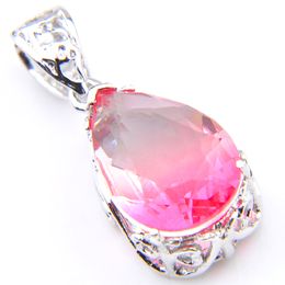 Luckyshine Women's Water Drop Watermelon Tourmaline Gems Silver Pendantn Ncecklace Sweet Love Gift For Bridal Wedding Jewelry Pendanta