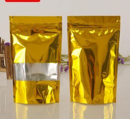 Gold Aluminum Foil food packing bag plastic clear window stand up snacks Bag golden seal valve zipper bag for Spices Cookies Nuts tea