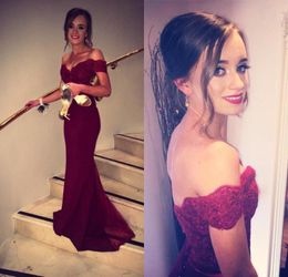 New Burgundy Mermaid Prom Dresses Off Shoulder Lace Applique Backless Floor Length Formal Party Gowns Formal Evening Gowns Custom