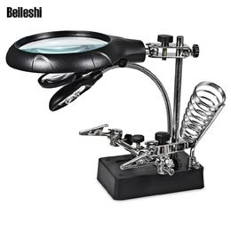 Hot Beileshi 5 LED Light 10X Magnifier Desk Lamp Alligator Auxiliary Clip Stand Desktop Magnifying Tools