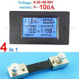 Freeshipping DC 6.5-100v 100A LCD Combo Meter Voltage current KWh Watt Panel Meter 12v 24v 48v Battery Power monitoring +100A Shunt