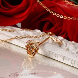 New Jersey Gorgeous Rose Flower Pendant Necklace Lovers Necklaces Jewelry Gift for Women Girl 3 Colors 1pc
