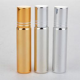 10 ml Gold/Silver Metal Aluminium Roll On Roller Bottle For Essential Oils UV Roll-on Glass Bottles LX1193