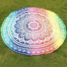 Stock Polyester Round Beach Towel Hippie Mandala tapestry Boho Hippie Indian Tablecloth Yoga Mat Sunscreen Shawl Wrap Indian Mat Picnic