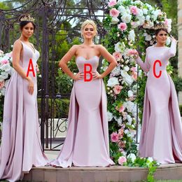 Mixed Styles Long Mermaid Bridesmaid Dresses V Neck Sweetheart Overskirts Applique Beaded Western Custom Wedding Guest Maid of Honor Gowns