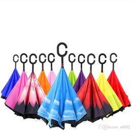 Foldable Practical Umbrella Reverse Double Layer Inverted Bumbershoot Inside Out Self Stand Windproof Umbrellas Easy To Carry E29 3bx ff