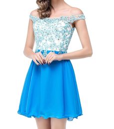 Cheaper Cheap Prom Short Homecoming Dresses Cocktail Party Dresses With Appliques Modest Graduation Dresses DH1467