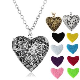 Heart shaped Essential Oil Diffuser Necklaces vintage Hollow Floating Aromatherapy Locket pendant Long chain For women Fashion Jewellery