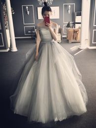 Stunning Ball Gown Prom Dresses Light Grey Pleats Tulle Strapless Evening Dress Lace-up/Zipper Back Formal Dress