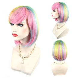 NEW Women's Bob Style Wigs Cheap Multi-color Short Cosplay Wig High Quality Synthetic Costume Hair Halloween party Wigs