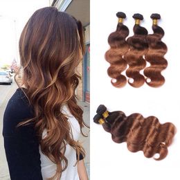 cheap ombre hair UK - Malaysian Brown Human Hair Weave Ombre 4 30 Body Wave 3 Bundles Malaysian Vendors Wet and Wavy Hair Extensions Cheap Deals 3Pcs Lot