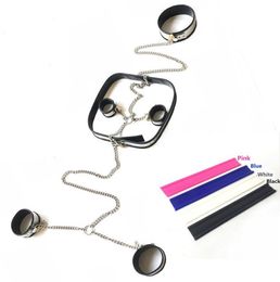 4 Piece Sets Stainless Steel Bondage Chain Neck Collar Handcuffs Fetter Wrist Ankle Cuffs Waistbelt Adults BDSM Sex Toy