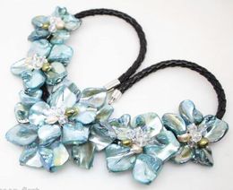 five Blue flower mother of pearl shell pendant necklace 18" long Fashion Jewelry