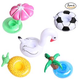 Inflatable Drink Holders 5 Pcs Drink Floats Inflatable Cup Coasters for Pool Party&Kids Bath Toys Swan,Football,Pineapple,Palm Tree,Mushroom