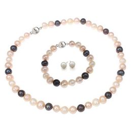 Hand made natural beautiful multicoloured 8-9mm cultured freshwater pearls necklace, bracelet earrings set fashion Jewellery