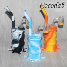 New Arrival Silicon Oil Drum Rigs Mini Silicone Rigs Bongs glass waterpipe + thermochromic bucket thermal quartz banger nails DHL free