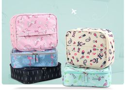 50pcs Unisex Portable Cosmetic Bag Waterproof Large Capacity Handble Flamingo Printed Travel case Hanging Toiletry Bag