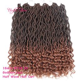 OMBRE Colour GODDESS LOCS HAIR marley braiding hair Extensions free ship 2021 fashion 18inch crochet braids hald wave hald curly for black women