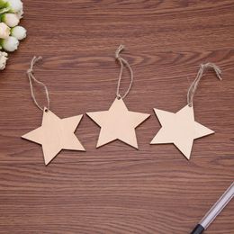 Hollow Five Pointed Star Hanging Pendant Tags Wood Chips Christmas Decor with Hemp Rope Home Decor Crafts Gift