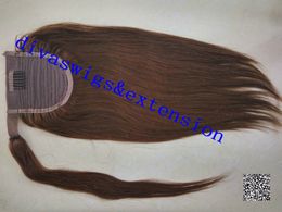 Brown silky malaysian hair clip in hair wrap around straight poney tail hairpieces real hair tail extension