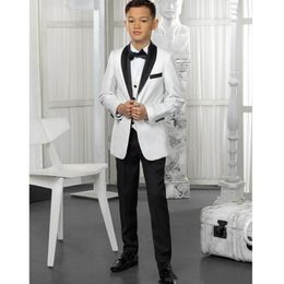 White And Black Boys Tuxedo Custom Made Boy Dinner Suits Boys Formal Suits Tuxedo for Kids (jacket+pant+vest+tie)