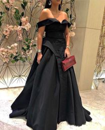 A-Line Black Off Shoulder Evening Dresses Floor Length Simple Elegant Party Gowns Prom Dress