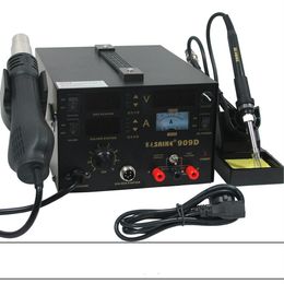 Fast Shipping 1PCS 220V/110v SAIKE 909D Soldering/Hot air gun rework station 3 in 1 Soldering iron+Hot Air Gun+Power Supply