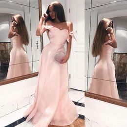 Pink Satin Prom Dresses With Cute Bow Straps Sweetheart Aline Floor Length Simple Black Girls Party Dresses