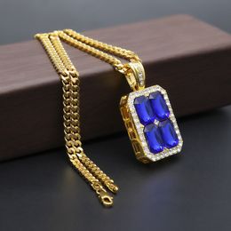 7 Colors New Mens Bling CZ Crystal Ruby Pendant Necklace with Gold Plated Iced Out Rock Hip Hop Jewelry For Gift
