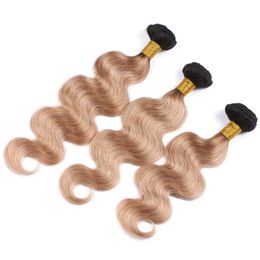 Black and Honey Blonde 2Tone Ombre Brazilian Human Hair Bundles 3Pcs Body Wave Wavy #1B/27 Light Brown Ombre Virgin Hair Weave Extensions