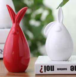 ceramic red white yellow rabbit home decor craft room decoration Bunnie handicraft ornament porcelain animal figurine decoration