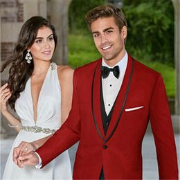 Men Suits 2018 Red Shawl Lapel Wedding Suits Bridegroom Groom Custom Made Slim Fit Formal Tuxedo Best Man Blazer Evening Dress Prom 3Piece