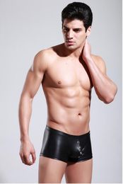 5 Colours Fashion Men Faux Leather Boxer Shorts Sexy Bandage Panties Breathable Hole Underpants Cool Males Underwear Lingerie