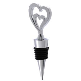 Double Heart Shaped Design Zinc Alloy Wine Preserver Sealed Bottle Stopper made of zinc alloy material.