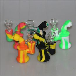 Silicone blunt bubbler bong hookah smoking bubble hand pipe oil rig mini water bongs with glass bowl