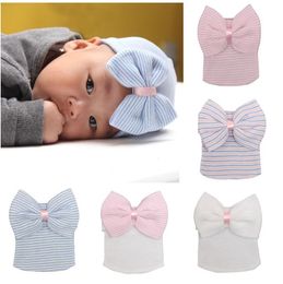 Baby Crochet Bow Hats Cute Baby Girl Soft Knitting Hedging Caps with Big Bows Autumn Winter Warm Tyre Cotton Cap For Newborn