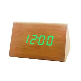Creative LED wooden triangle clock, intelligent voice activated alarm clock for bedroom office home -- Green light (3 colors)