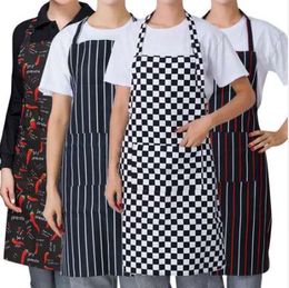 Striped Plaid Long Man Women Waist Apron with Pocket Catering Chef Waiter Bar Kitchen Apron