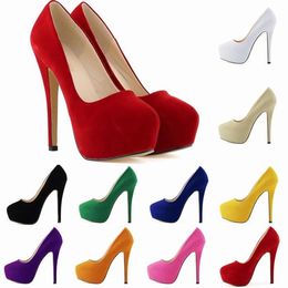 spring heel shoes for women UK - Sexy Super Thin Heels Womens High Heels Shoes Platform Ladies Pumps Wedding Party Flock Round Toe Spring Autumn Female Single Shoe