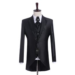 Real Picture Groomsmen Shiny Black Groom Tuxedos Notch Lapel Men Suits Side Vent Wedding/Prom Best Man Blazer ( Jacket+Pants+Vest+Tie ) K944