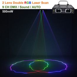 2 Lens Scan Red Green Blue RGB Beam Pattern Laser Lights DMX 9CH DJ Party Bar Holiday Wedding Show Stage Lighting flash