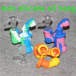 100% Food Grade Mini Bubbler Small Silicone Water Pipe Ash Catcher Inline Percolator Hand Glass Bongs Oil Rig Mix Colors