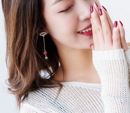 Hot Style Korean girl eyes and ears nail lovely full diamond red heart earrings long love tassel earrings fashionable classic delicate