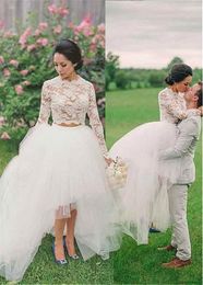 Fashionable Jewel Neckline See-through Two-piece Hi-li Ball Gown Wedding Dress jewel neckline and illusion long sleeves Bridal Dress